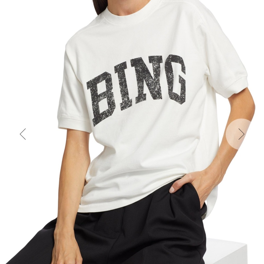 Anine Bing White and Black Short Sleeve Tee